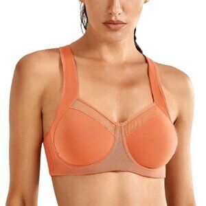 SYROKAN Orange high impact underwire mesh racer back sports bra